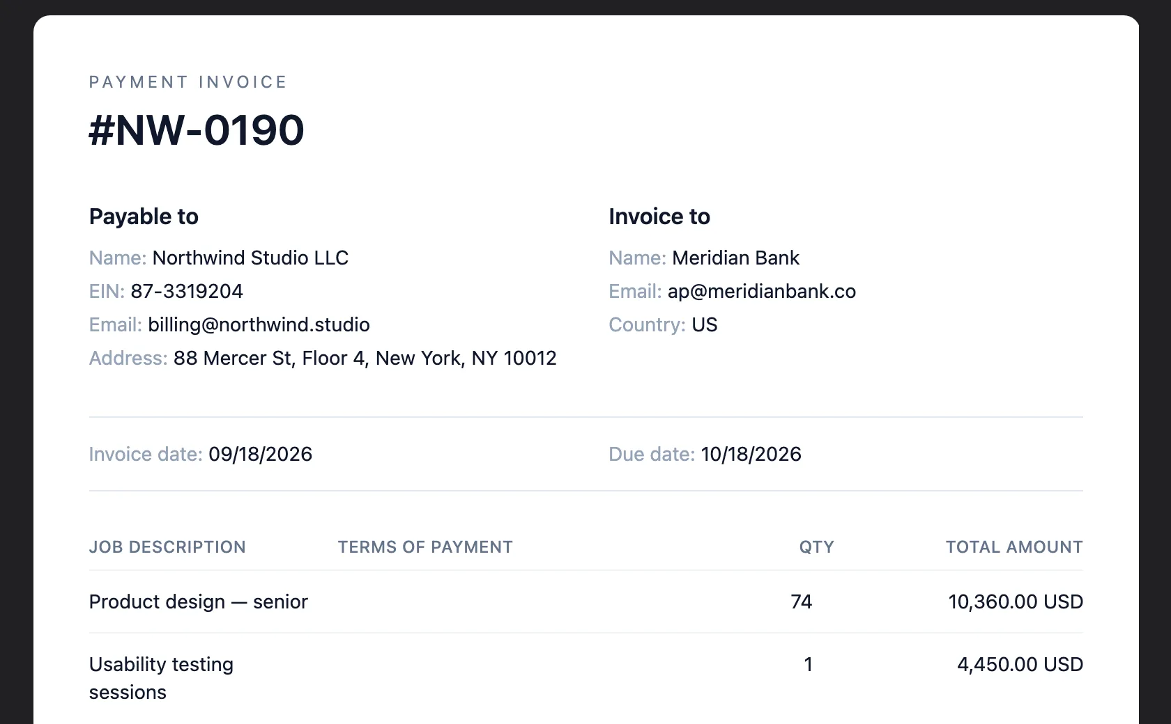 Invoices that look the part.